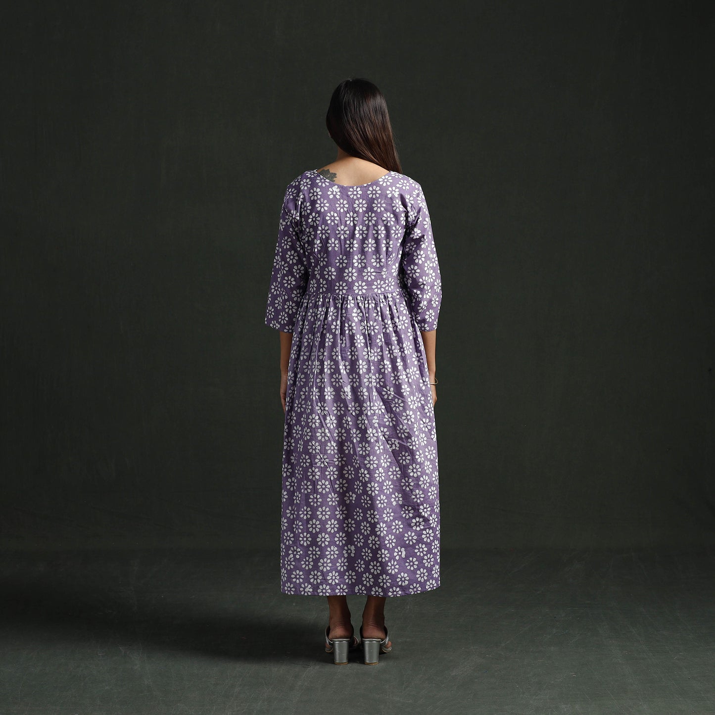 Flared Angrakha Cotton Hand Block Batik Print Dress 07