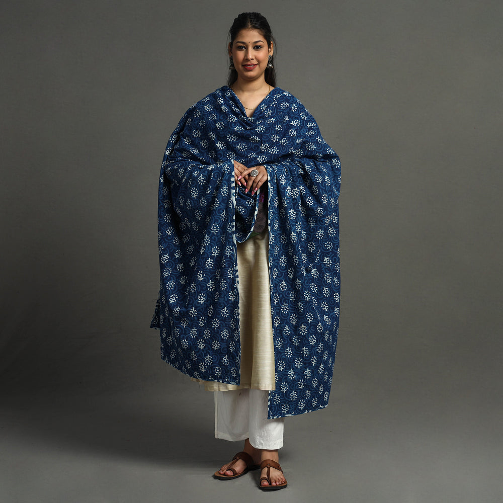 Multicolor - Indigo Reversible Patchwork Cotton Dupatta 10