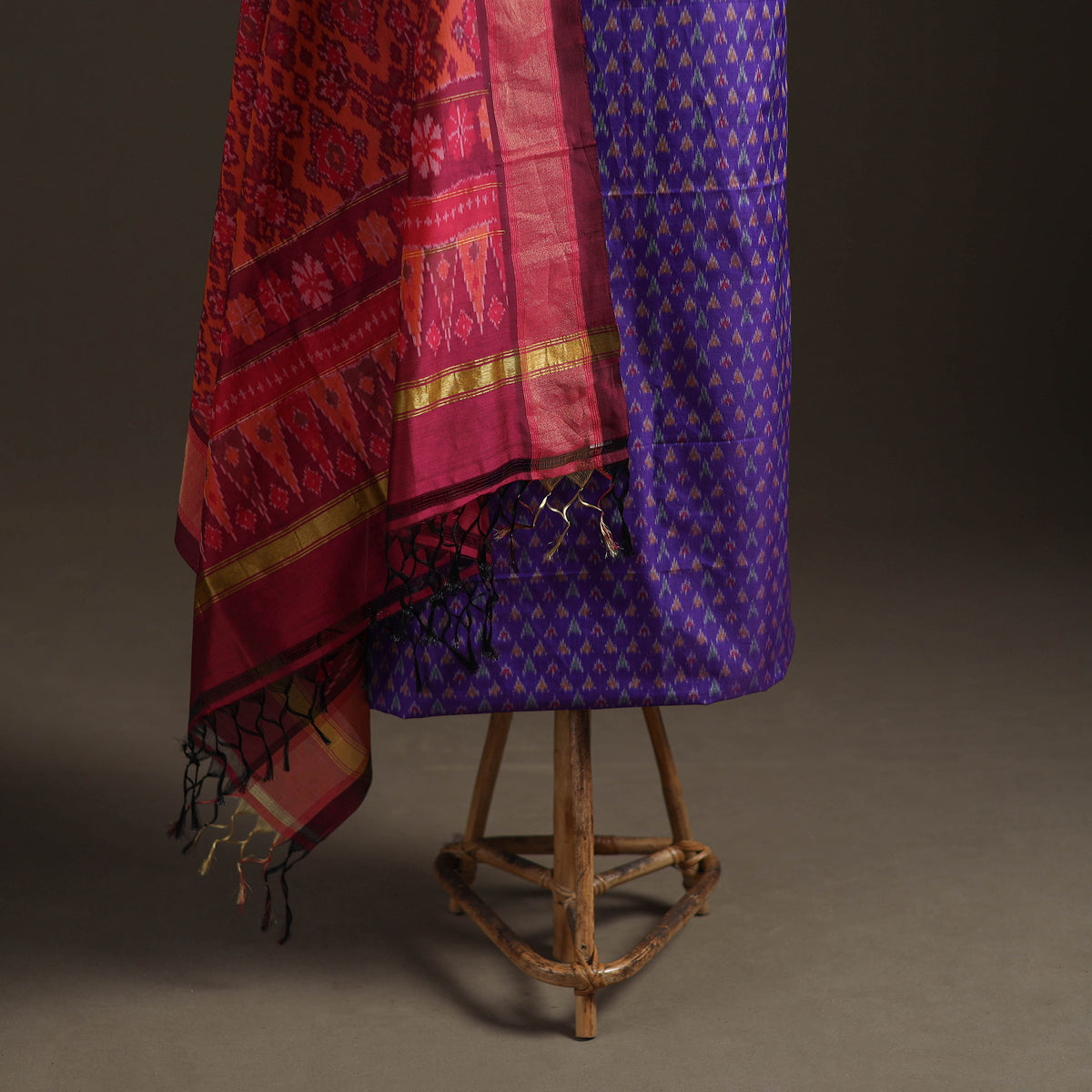 Pochampally Ikat Handloom Sico Unstitched Dress Material: Kurta with Dupatta 14