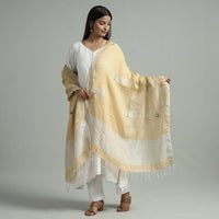 Beige - Bengal Jamdani Handloom Linen Dupatta with Tassels 20