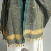 Green - Godavari Jamdani Buti Handloom Handspun Cotton Dupatta with Tassels 14