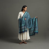 Blue - Block Printed Chanderi Silk Bagru Dupatta 35