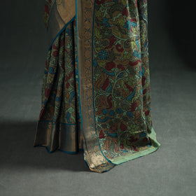 Kanjeevaram Pure Handloom Mulberry Silk Handpainted Srikalahasti Pen Kalamkari Saree with Zari Work 13