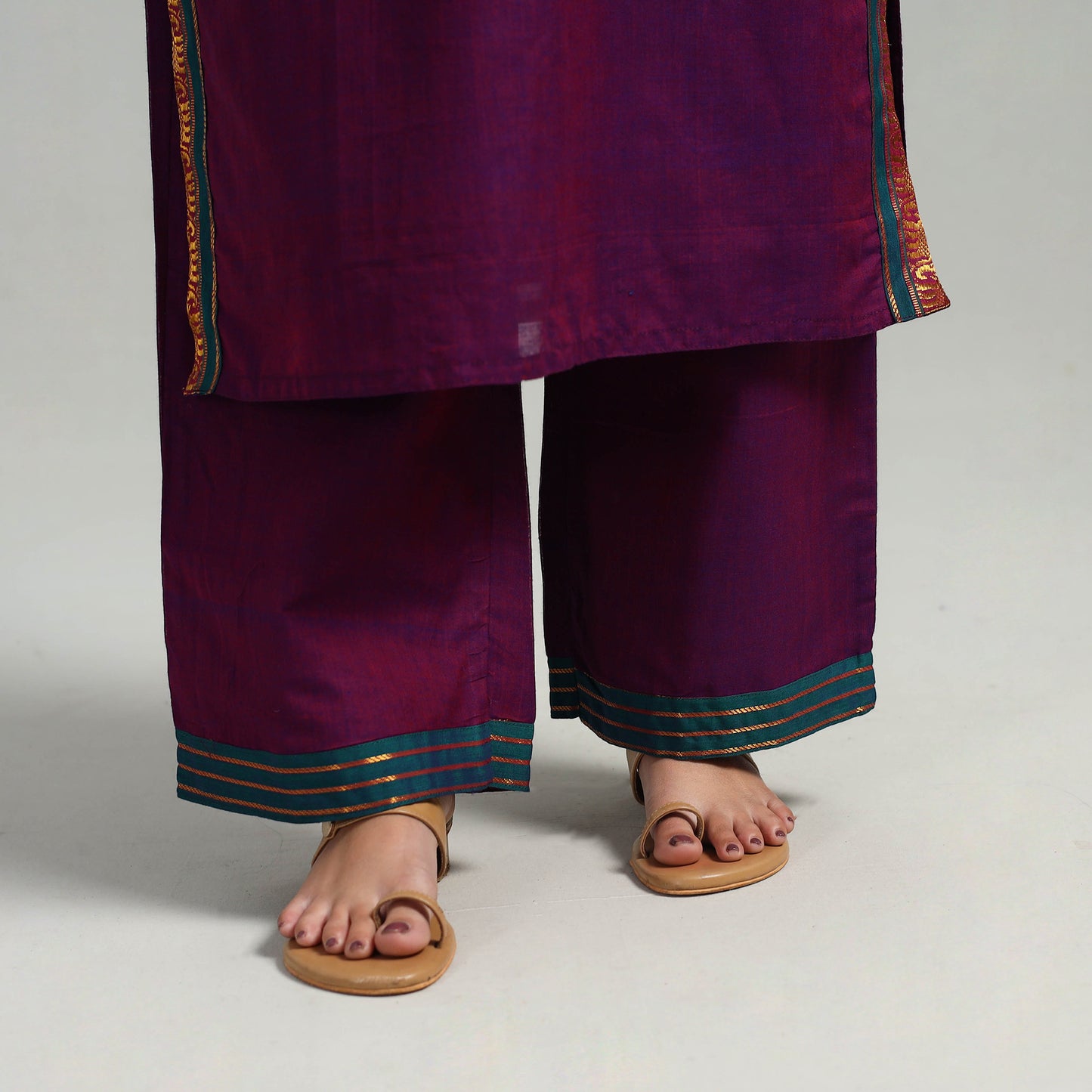 Purple - Cotton Dharwad Kurta Set with Palazzo & Dupatta 16