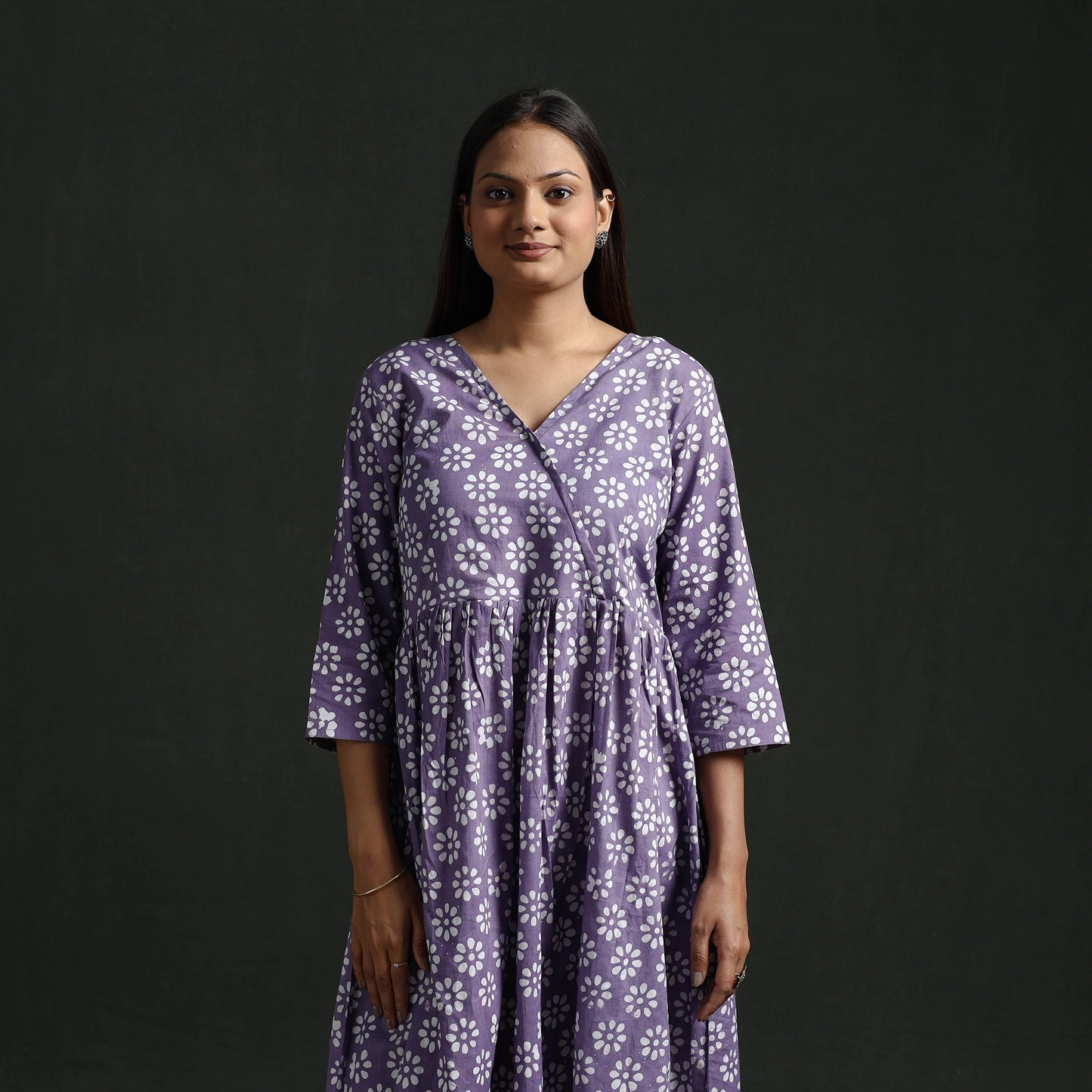 Flared Angrakha Cotton Hand Block Batik Print Dress 07