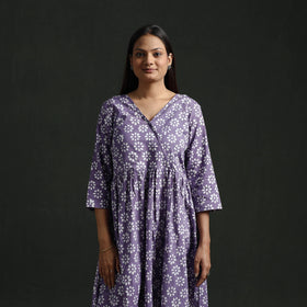 Flared Angrakha Cotton Hand Block Batik Print Dress 07