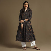 Brown - Bagru Hand Block Printed Cotton Long Kurta