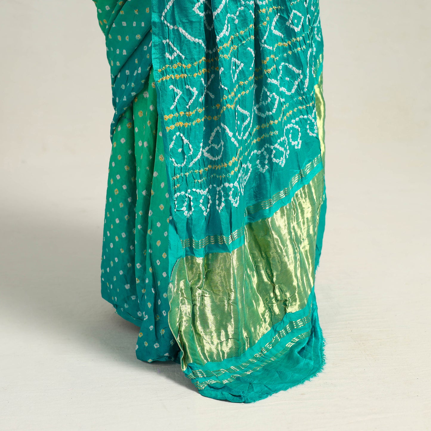 Blue - Kutch Tie-Dye Gajji Silk Bandhani Saree with Blouse Piece 07