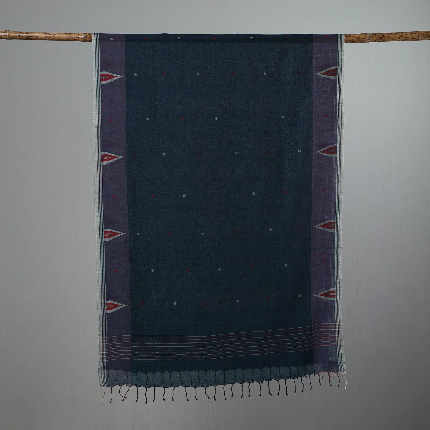 Green - Burdwan Jamdani Cotton Handloom Stole with Tassels 19