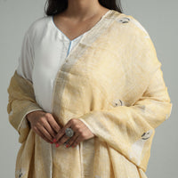 Beige - Bengal Jamdani Handloom Linen Dupatta with Tassels 20