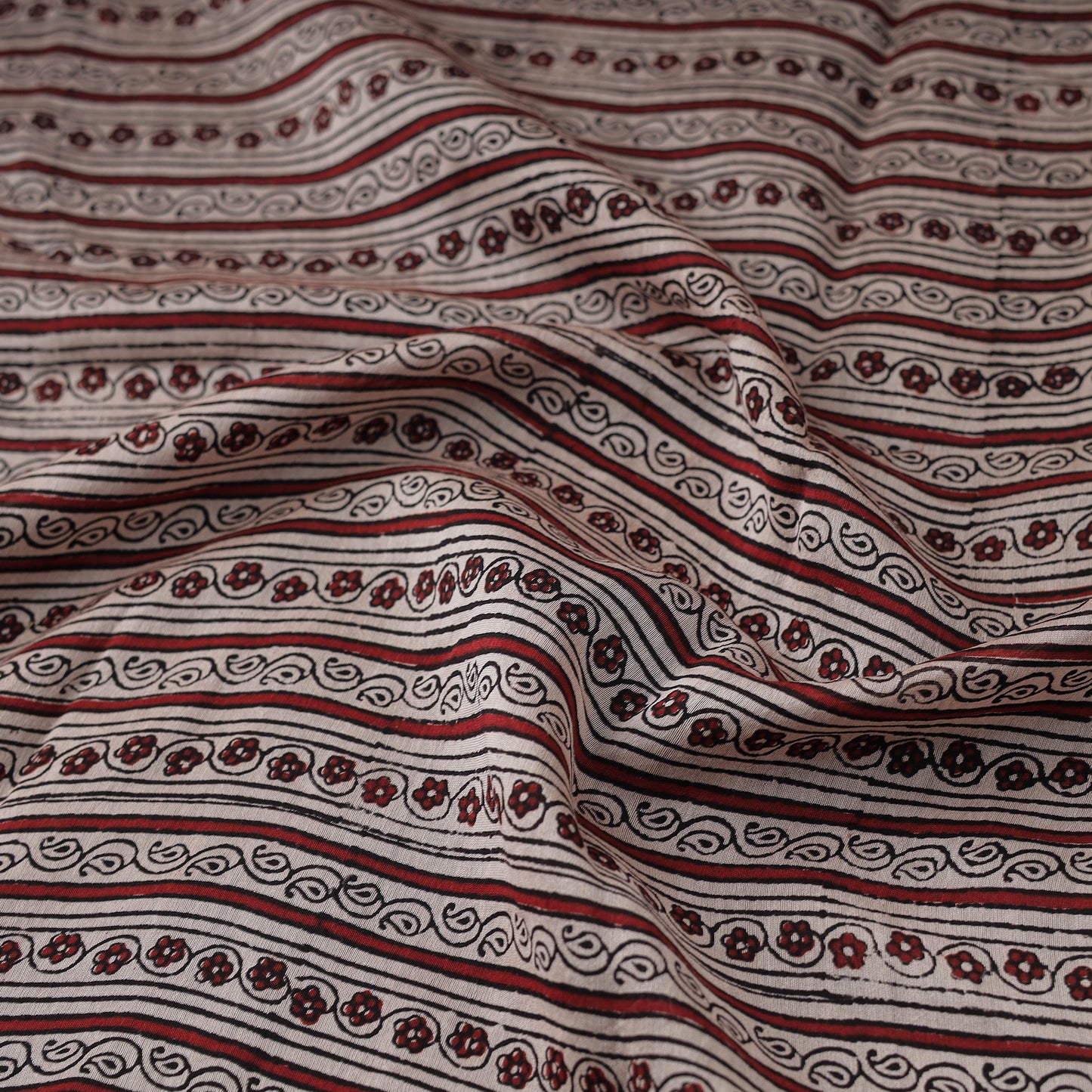 Red - Chanderi Silk Bagh Print Fabric 03