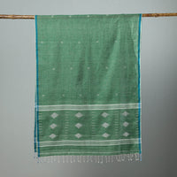 Green - Burdwan Jamdani Cotton Handloom Stole with Tassels 24