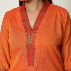 Orange - Dharwad Cotton Kurta with Palazzo & Dupatta Set 03