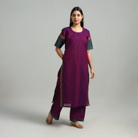 Purple - Cotton Dharwad Kurta Set with Palazzo & Dupatta 16