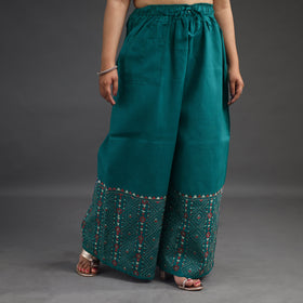Green Kantha Hand Embroidery Palazzo in Cotton