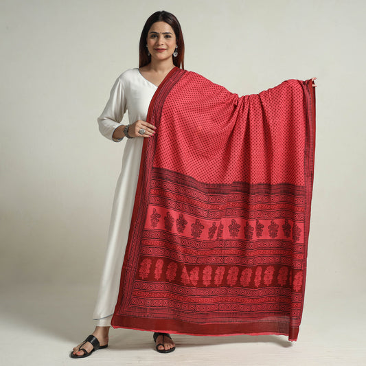 Pink - Bagh Block Printed Natural Dyed Cotton Dupatta 05