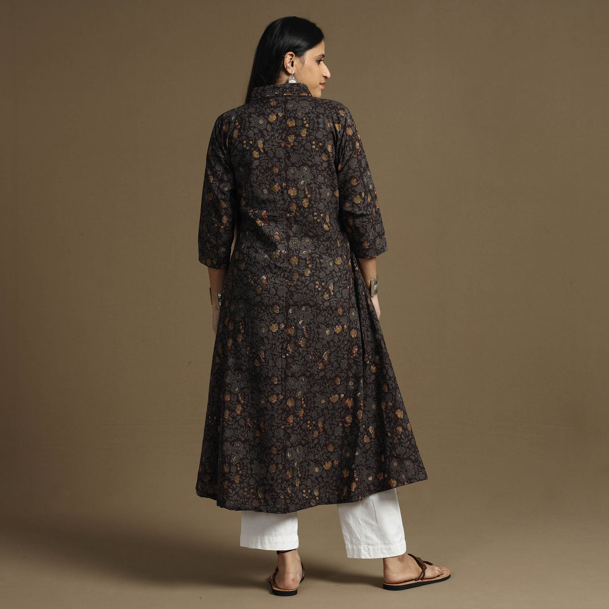 Brown - Bagru Hand Block Printed Cotton Long Kurta