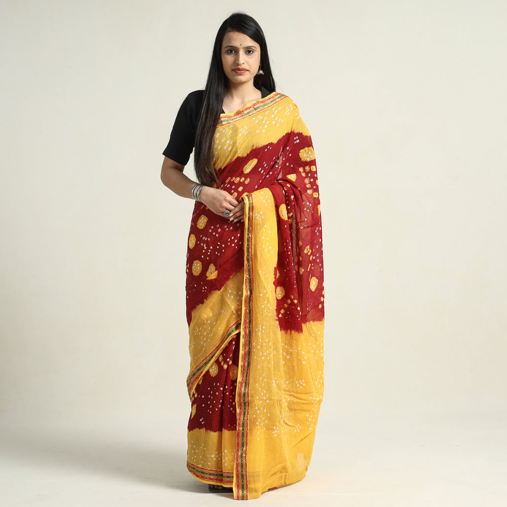 Kutch Bandhani Tie-Dye Cotton Saree with Blouse Piece