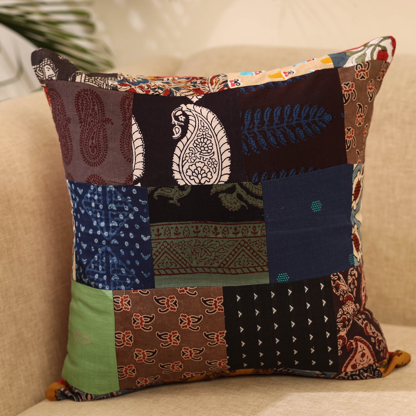 Buy Multicolor Handcrafted Cotton Patchwork Cushion Cover