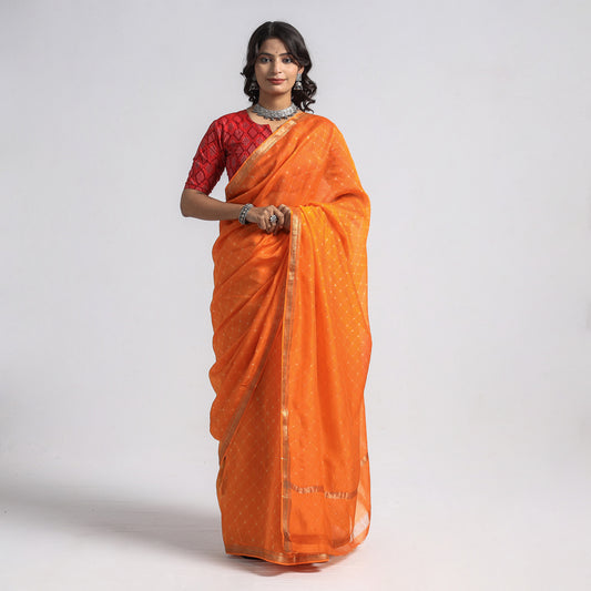 Orange - Leheriya Tie-Dye Mothra Chanderi Silk Saree with Zari Border