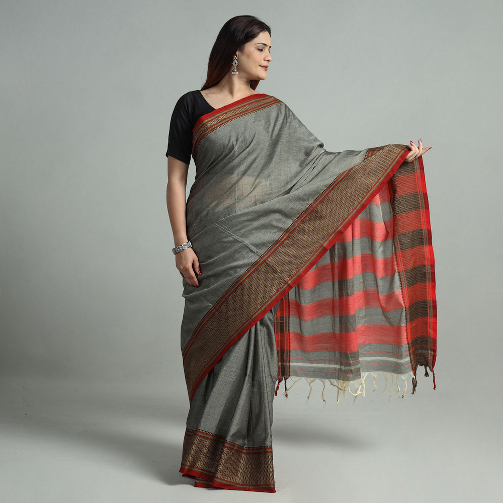 Grey - Dharwad Cotton Saree with Thread Border 17