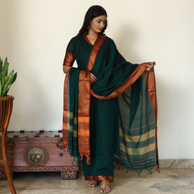 Green - Dharwad Cotton Kurta with Palazzo & Dupatta Set 19