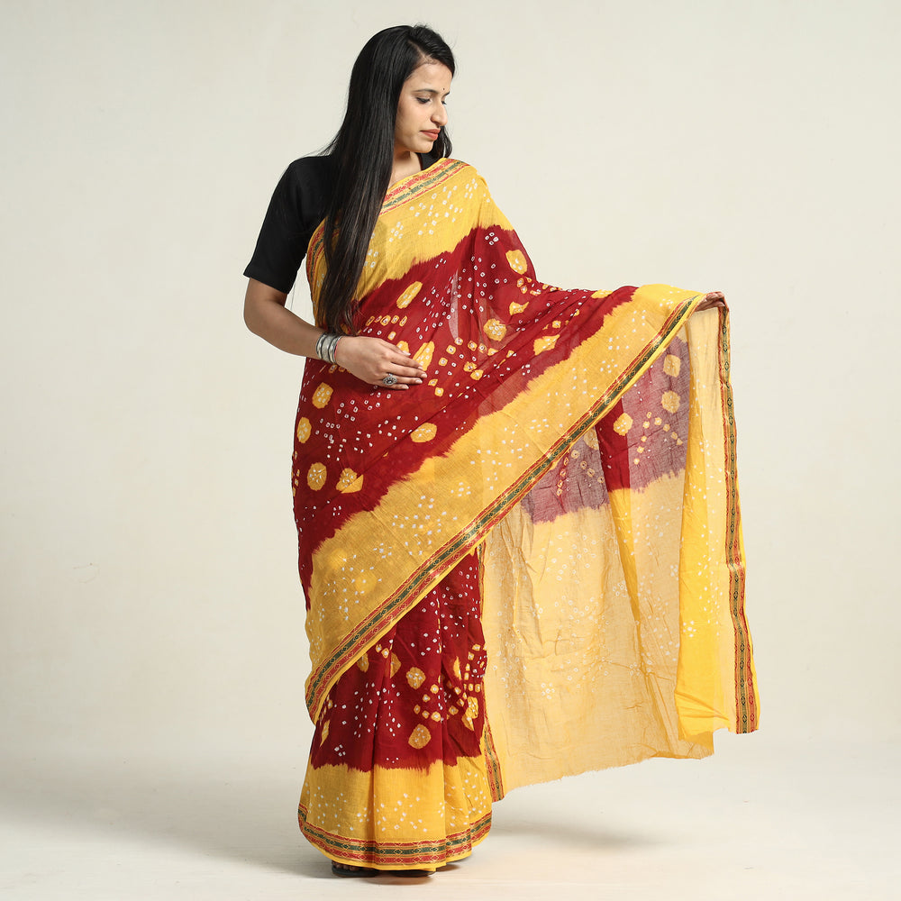 Kutch Bandhani Tie-Dye Cotton Saree with Blouse Piece