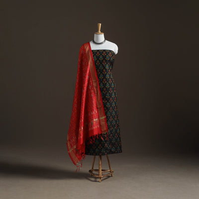 Pochampally Ikat Handloom Sico Unstitched Dress Material: Kurta with Dupatta 15