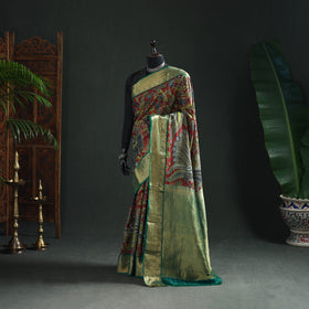Kanjeevaram Pure Handloom Mulberry Silk Handpainted Srikalahasti Pen Kalamkari Saree with Zari Work 14