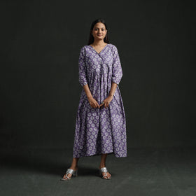 Flared Angrakha Cotton Hand Block Batik Print Dress 07