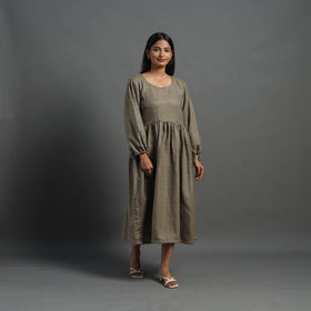 Ananya brown plain flared woolen dress 04 - handcrafted