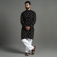 Black - Pochampally Ikat Cotton Men Long Kurta