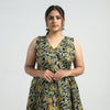 Green - Batik Printed Cotton Angrakha Sleeveless Flared Dress