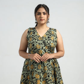 Buy Batik Printed Cotton Angrakha Sleeveless Flared Dress Online at iTokri.com