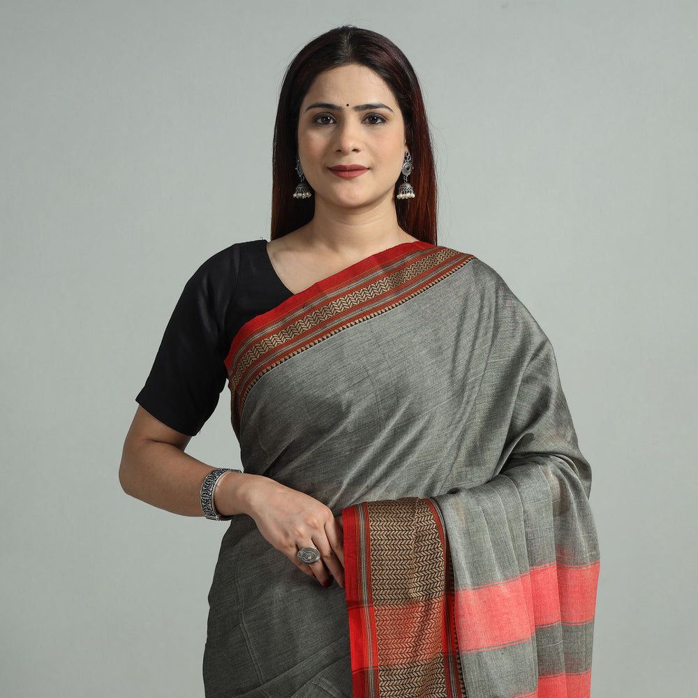 Grey - Dharwad Cotton Saree with Thread Border 17