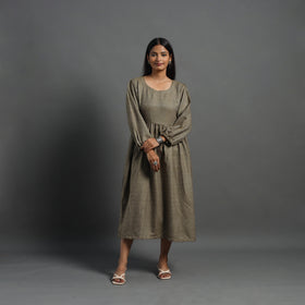 Ananya brown plain flared woolen dress 04 - handcrafted