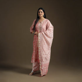 Sequin Work Sanganeri Hand Block Print Chanderi Silk Suit Set with Dupatta for Women 14