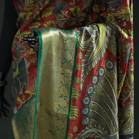 Kanjeevaram Pure Handloom Mulberry Silk Handpainted Srikalahasti Pen Kalamkari Saree with Zari Work 14