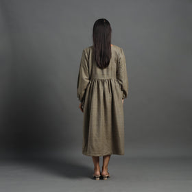 Ananya brown plain flared woolen dress 04 - handcrafted