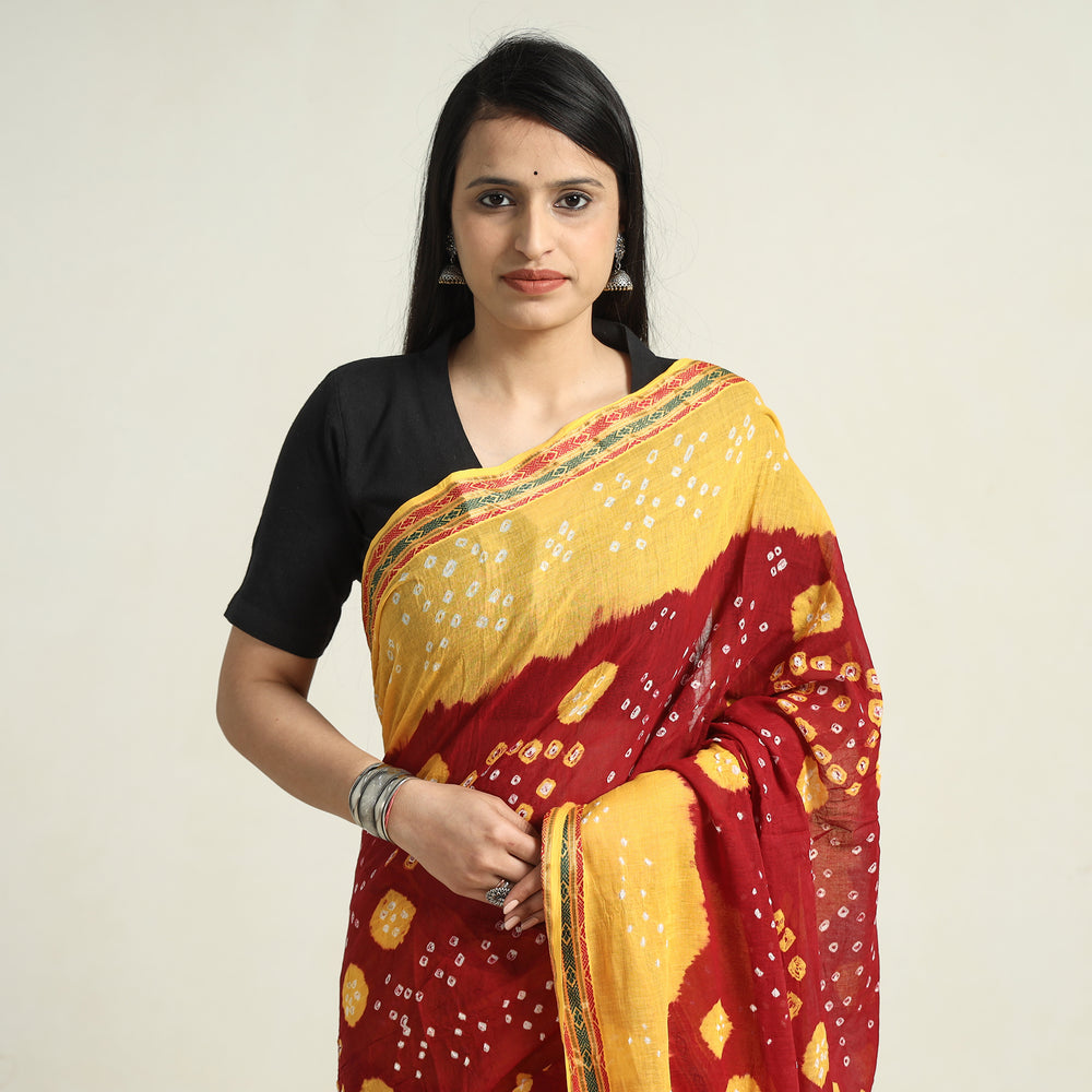 Kutch Bandhani Tie-Dye Cotton Saree with Blouse Piece