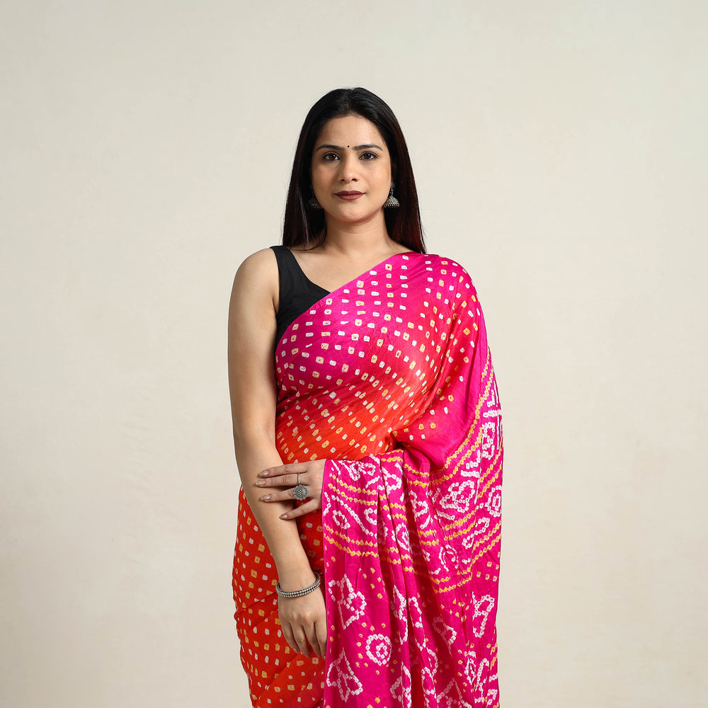 Kutch Tie-Dye Gajji Silk Bandhani Saree with Blouse Piece 08