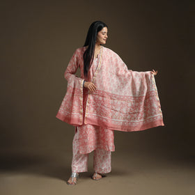 Sequin Work Sanganeri Hand Block Print Chanderi Silk Suit Set with Dupatta for Women 14