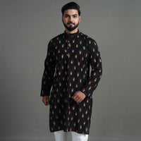 Black - Pochampally Ikat Cotton Men Long Kurta