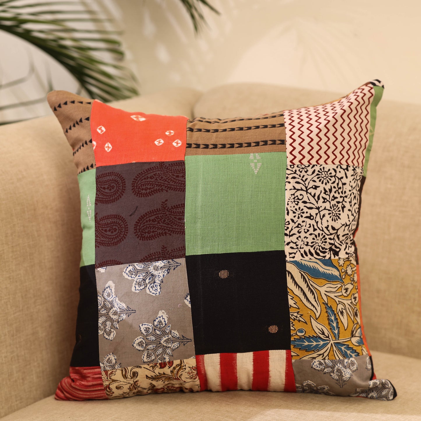 Buy Multicolor Handcrafted Cotton Patchwork Cushion Cover