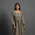 Ananya brown plain flared woolen dress 04 - handcrafted
