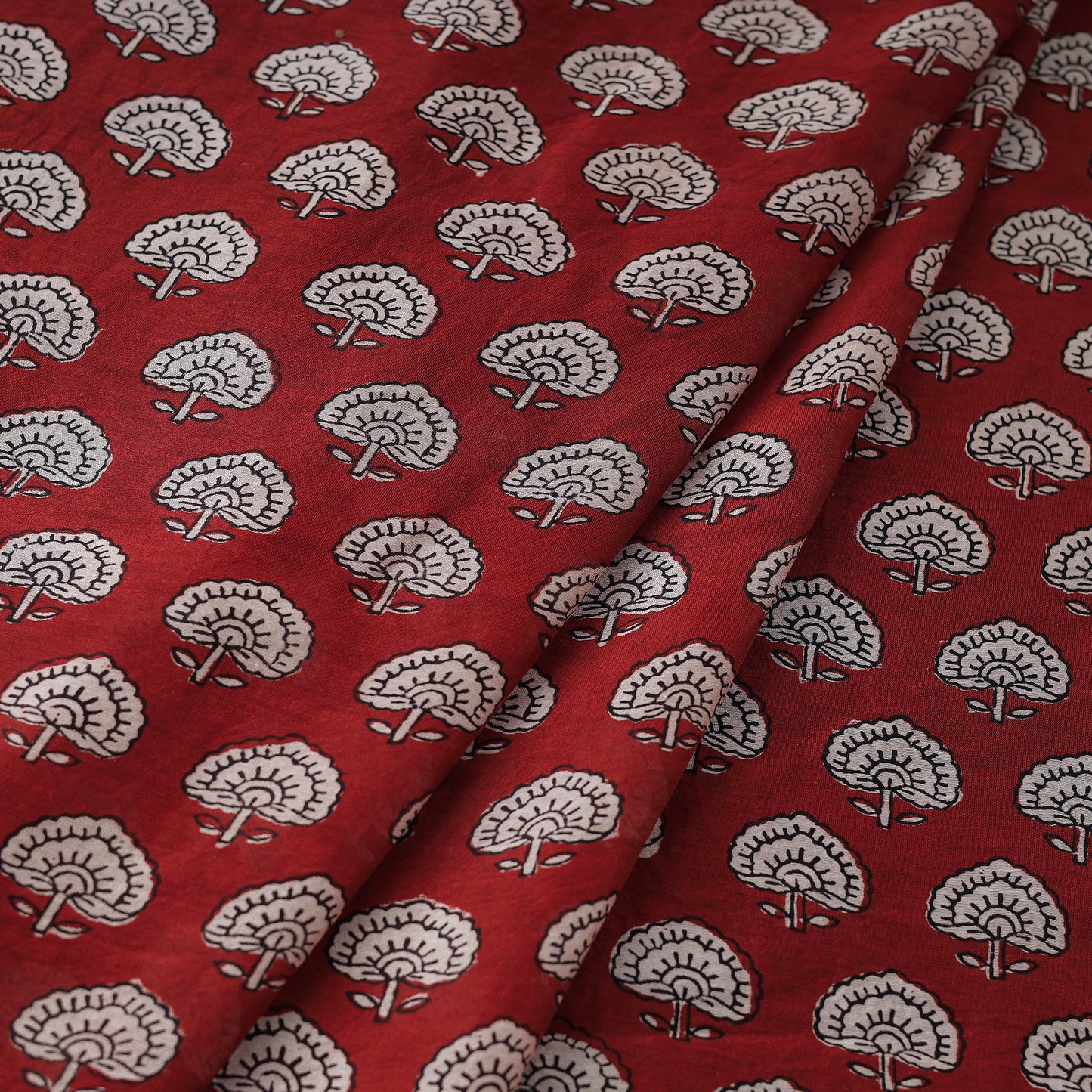 Red - Chanderi Silk Bagh Print Fabric 05