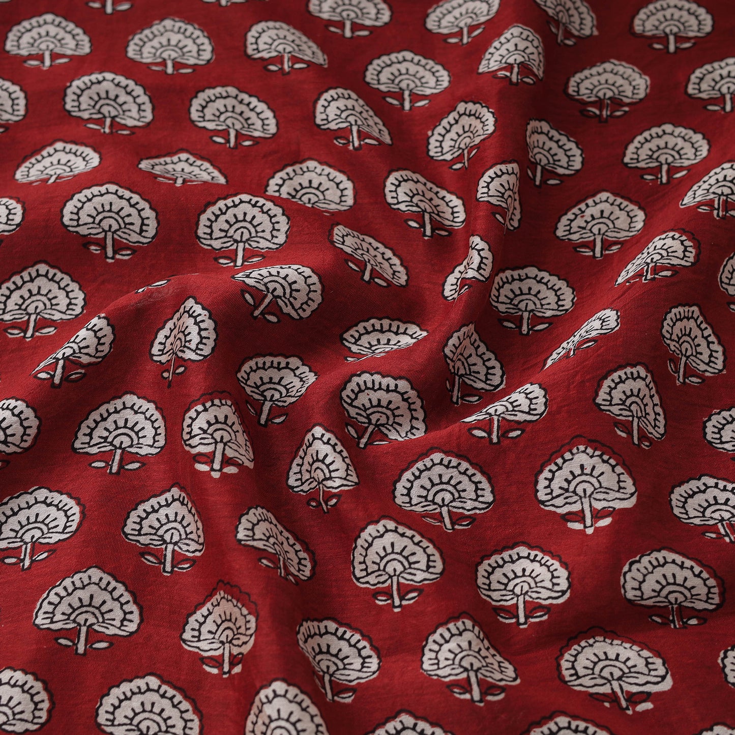 Red - Chanderi Silk Bagh Print Fabric 05