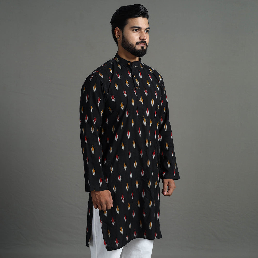 Black - Pochampally Ikat Cotton Men Long Kurta