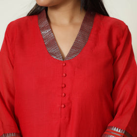 Red - Dharwad Cotton Kurta with Palazzo & Dupatta Set 06