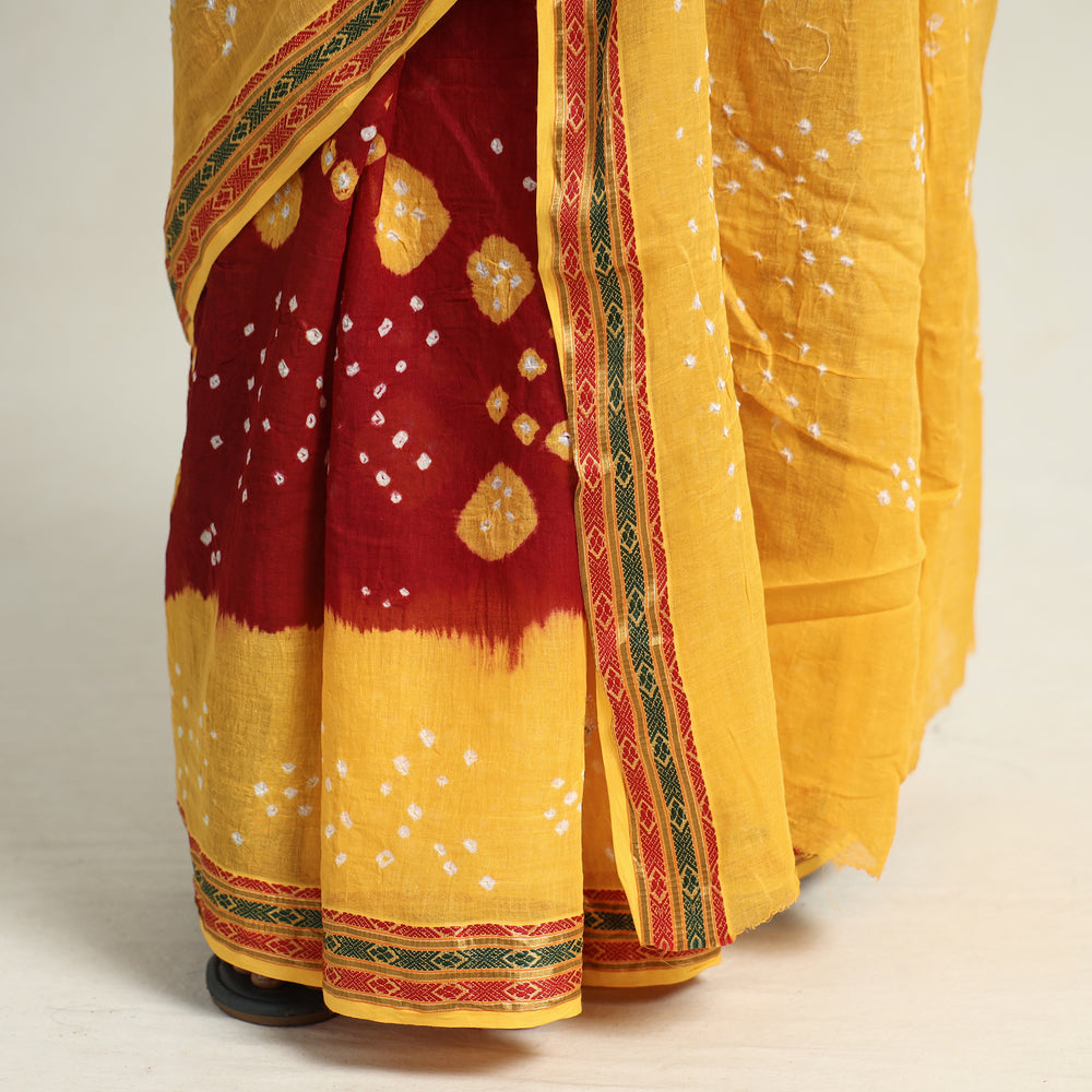 Kutch Bandhani Tie-Dye Cotton Saree with Blouse Piece